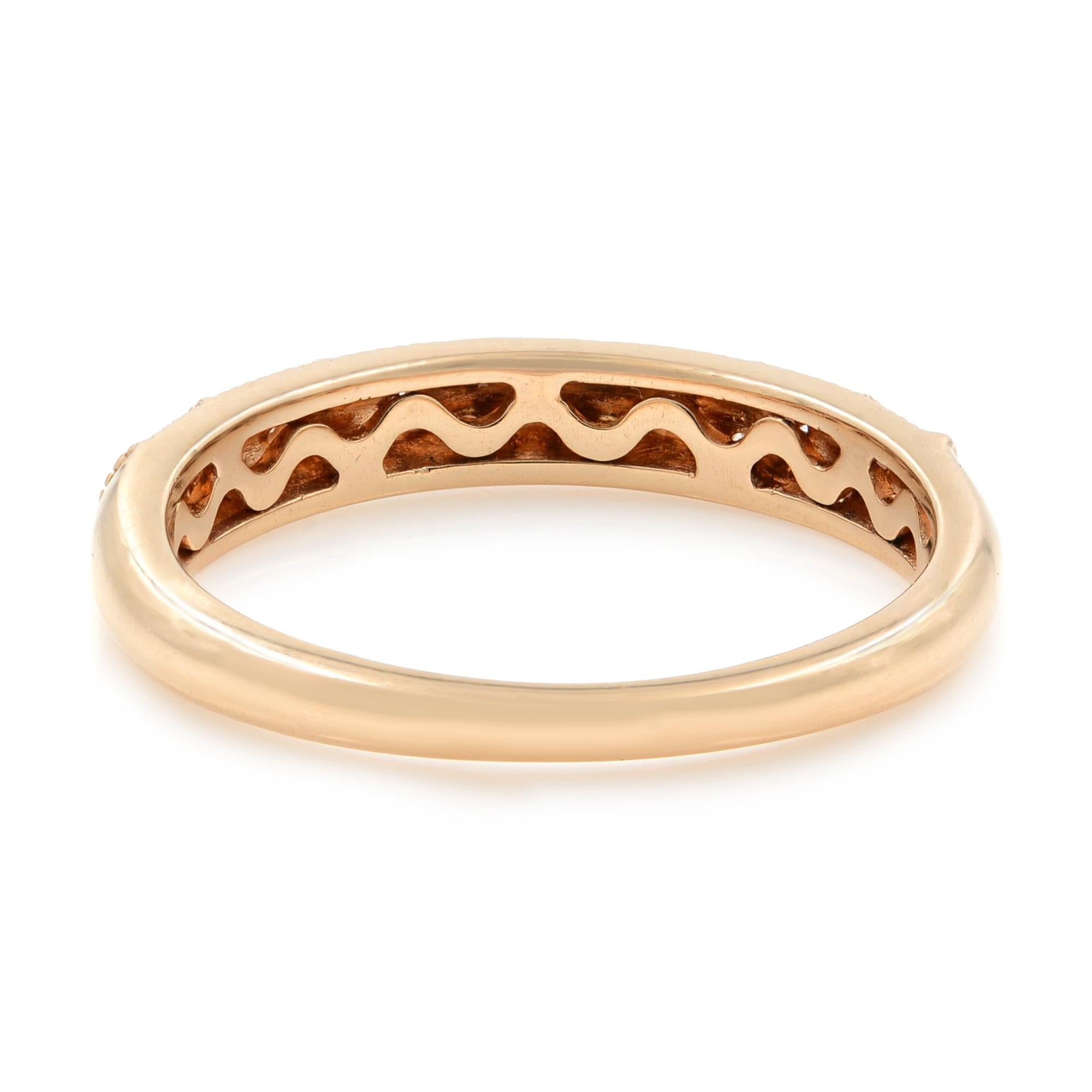Round Cut Diamond Band Scroll Work Milgrain Ring 14K Rose Gold 0.20Cttw For Sale