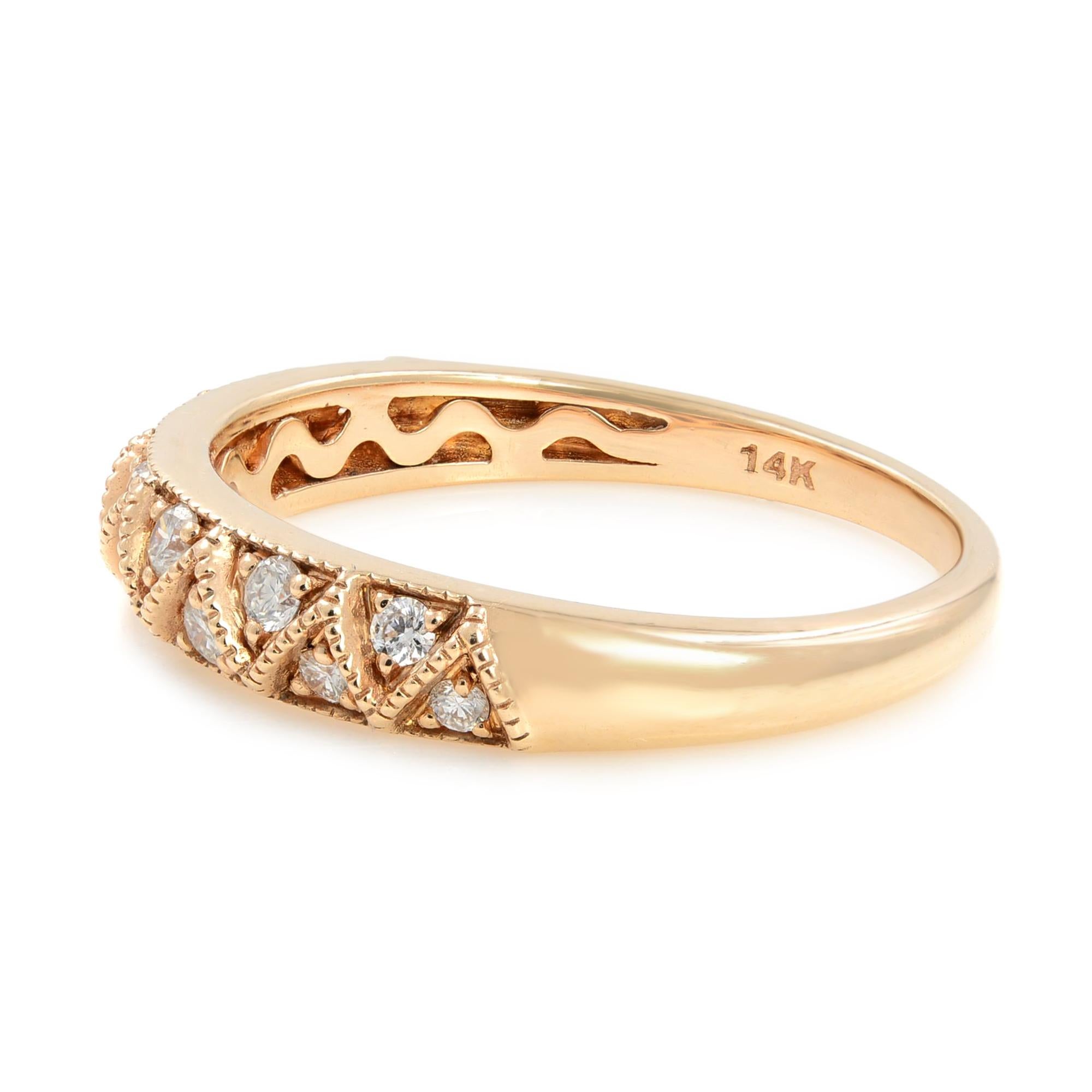 Diamond Band Scroll Work Milgrain Ring 14K Rose Gold 0.20Cttw In New Condition For Sale In New York, NY