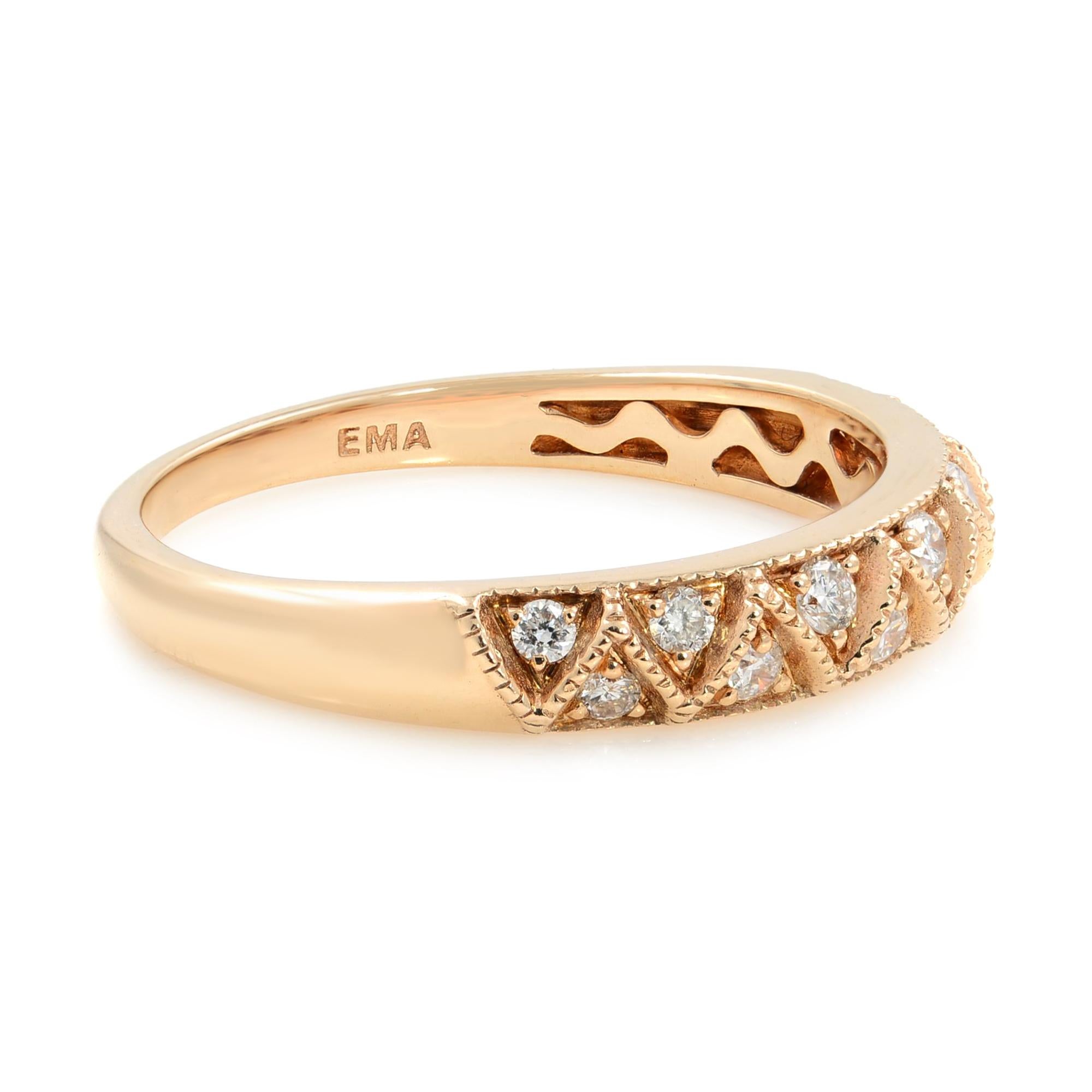 Women's Diamond Band Scroll Work Milgrain Ring 14K Rose Gold 0.20Cttw For Sale