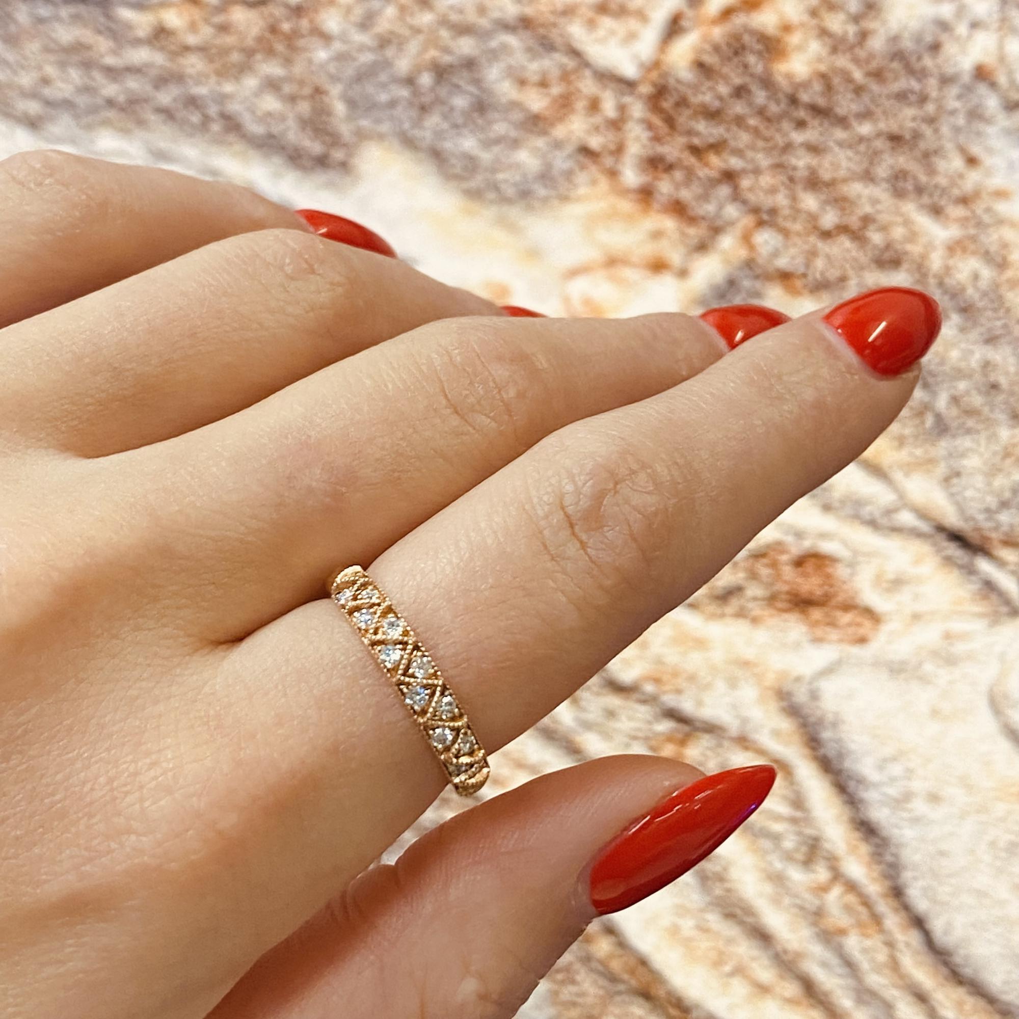 Diamond Band Scroll Work Milgrain Ring 14K Rose Gold 0.20Cttw For Sale 1