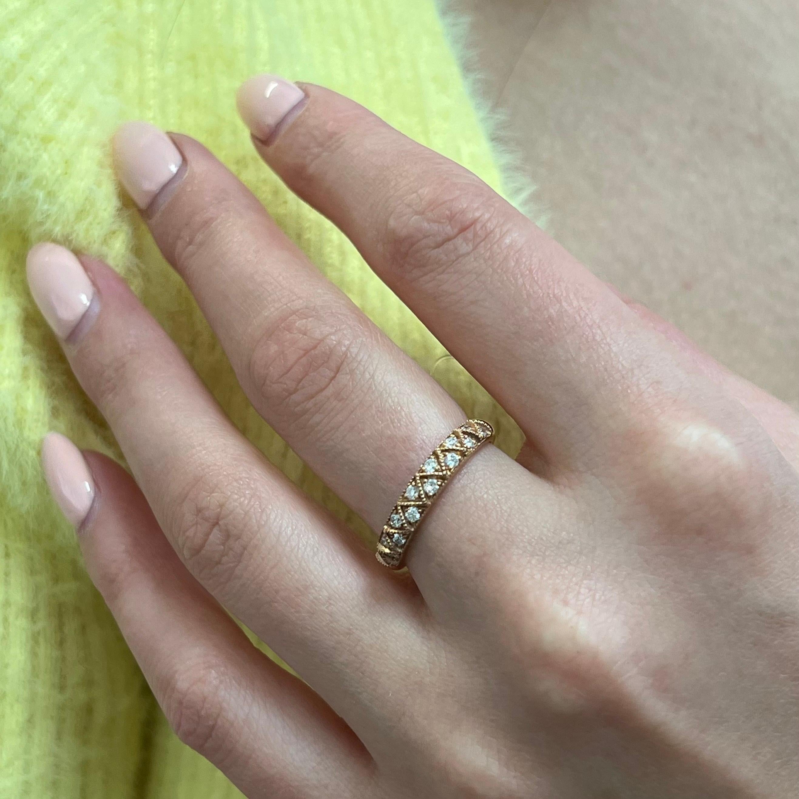 Diamond Band Scroll Work Milgrain Ring 14K Rose Gold 0.20Cttw For Sale 2