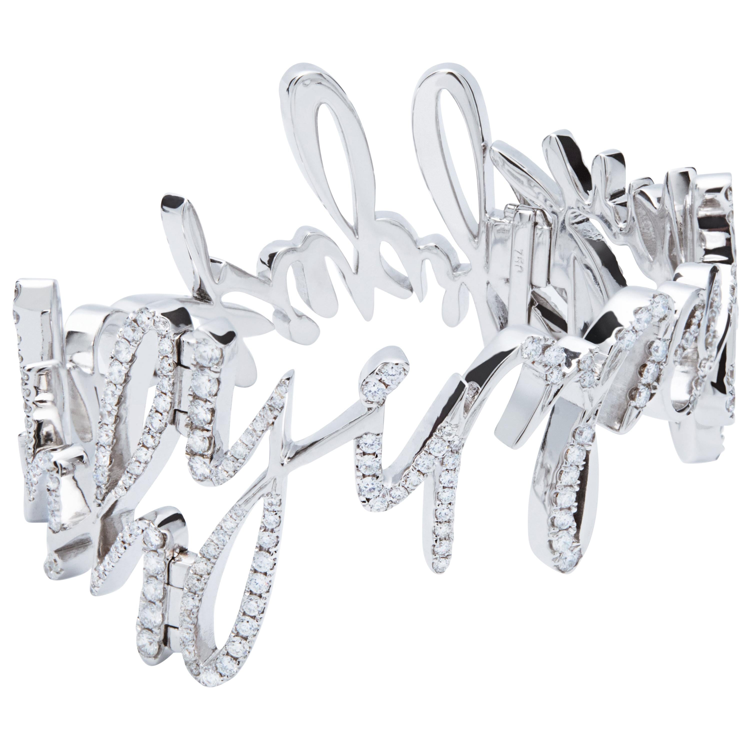 Diamond Bangle, 18 Karat White Gold For Sale