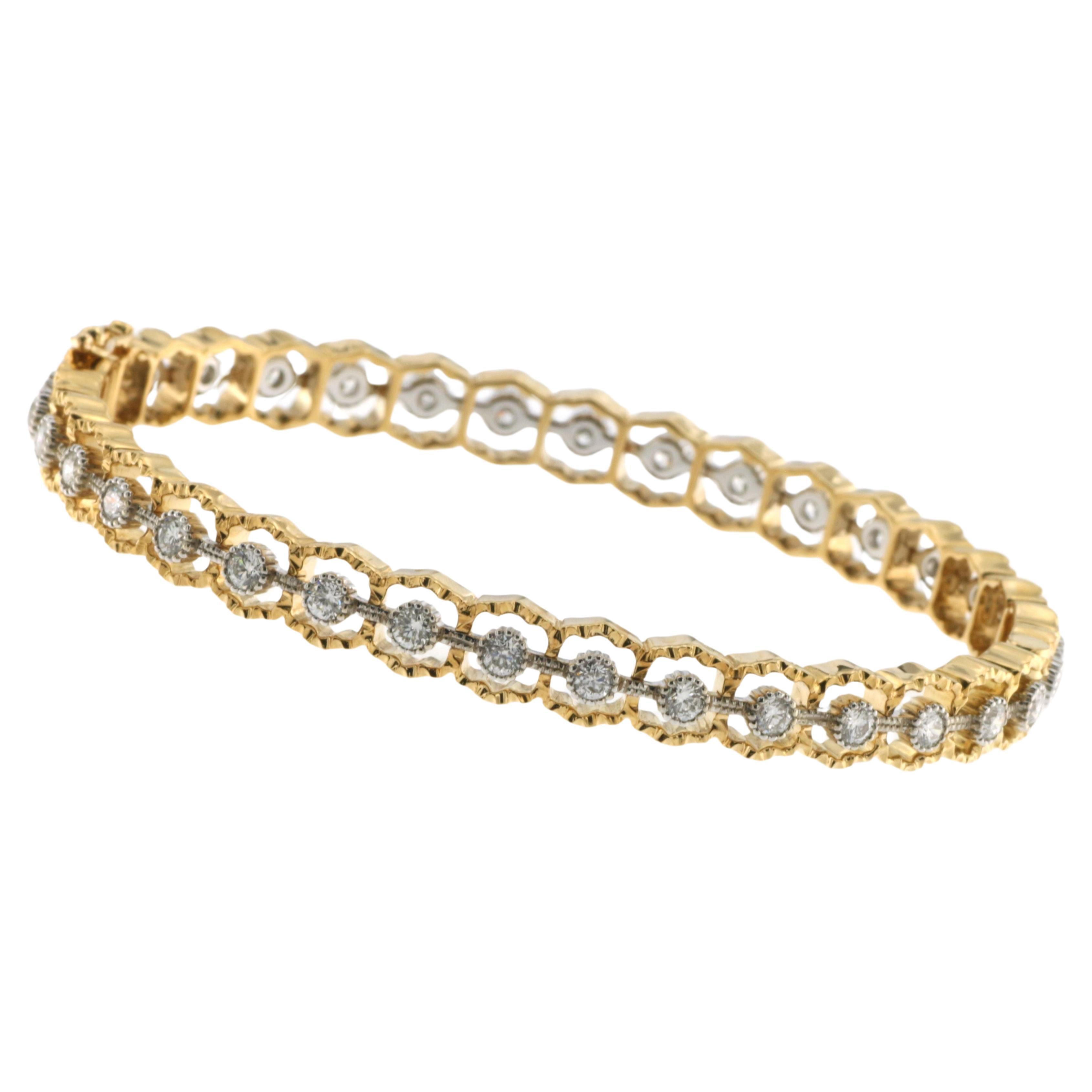 Diamond Bangle 18K Yellow and White Gold For Sale