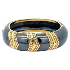 Diamond Bangle Blackened Stainless Steel 18K Yellow Gold