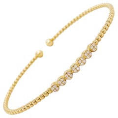 Diamond Bangle Bracelet 14 Karat Yellow Gold Flexible Diamond Cluster Bangle