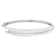 Diamond Bangle Bracelet, 14k White Gold, Simple Diamond