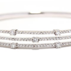 Diamond Bangle Bracelet, 14K White Gold, Three Row