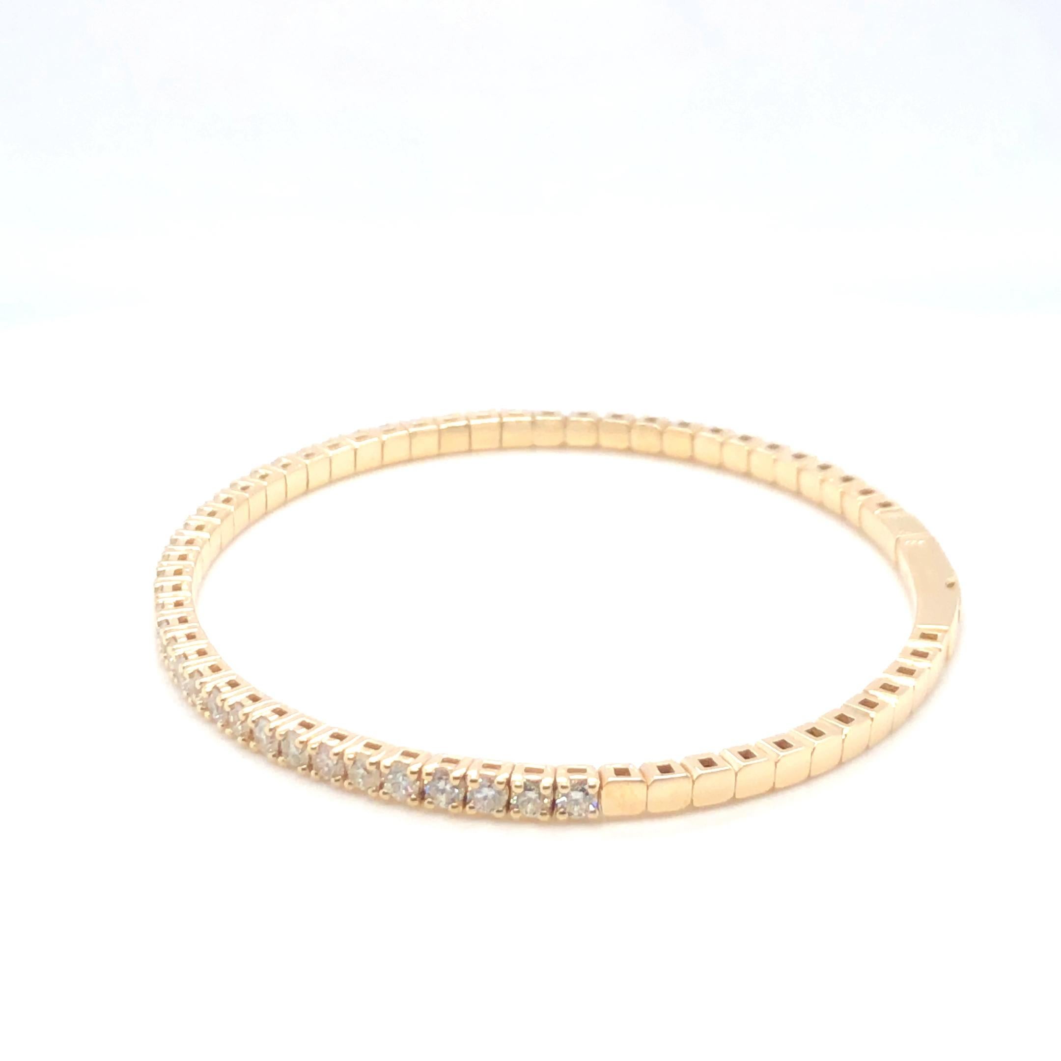 Round Cut Diamond Bangle Bracelet 14K Yellow Gold