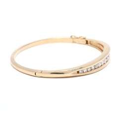 Diamond Bangle Bracelet, 14k Yellow Gold, Simple Diamond