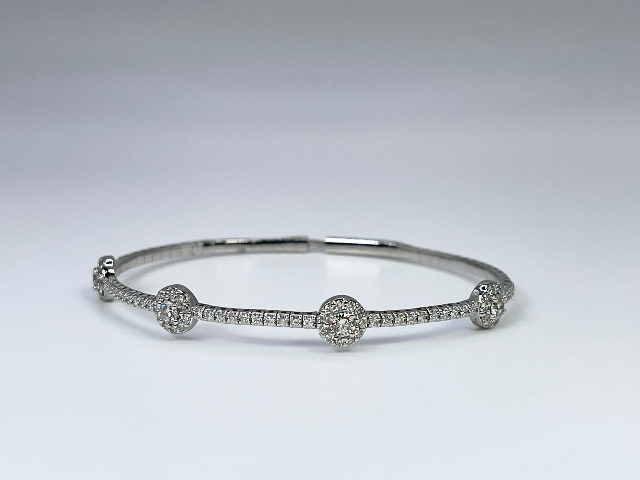 Modernist Diamond Bangle Bracelet Bangle Bracelet Flexible Modern 1.31ct 14KT For Sale