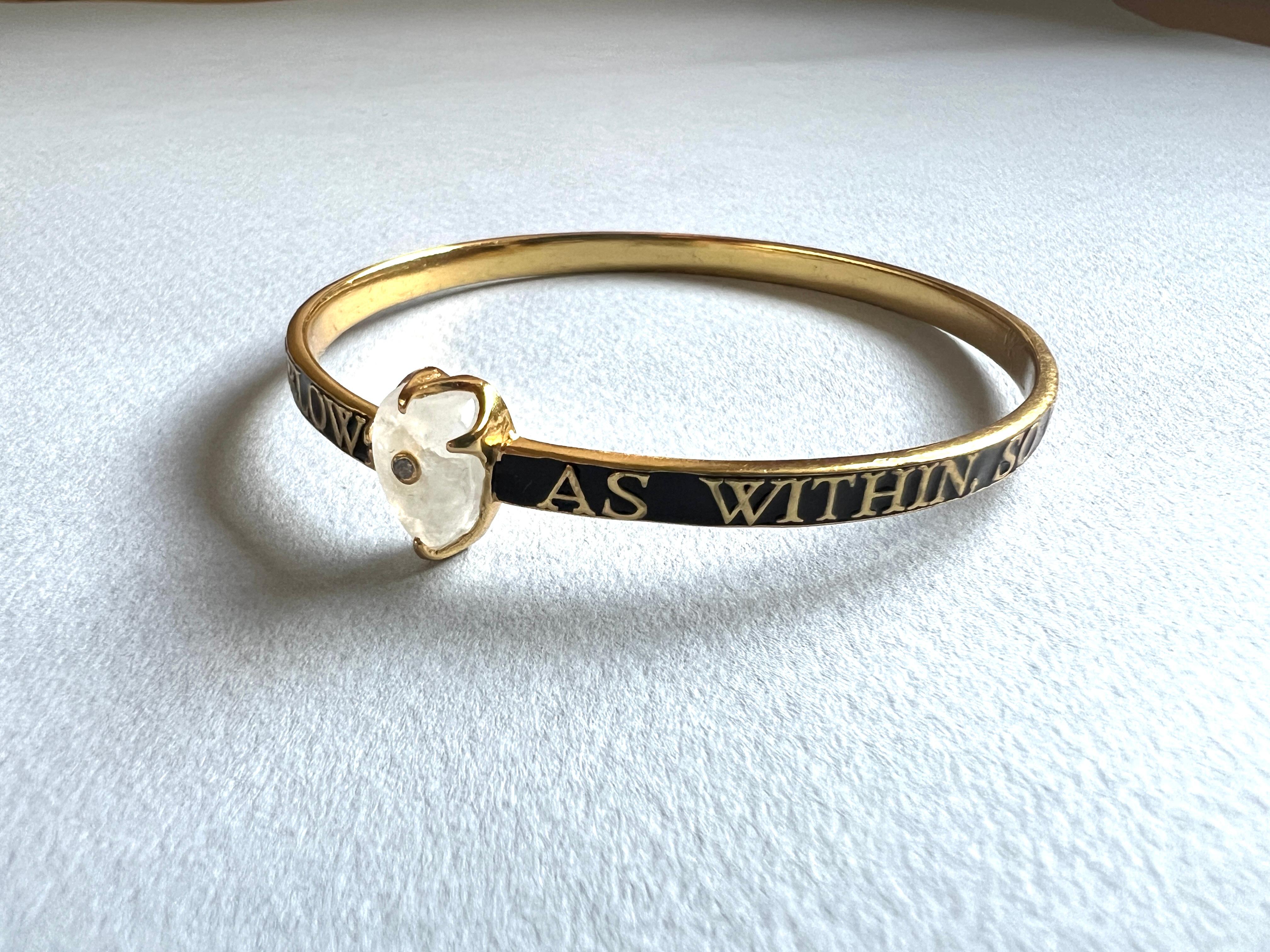 Bracelet jonc cœur en pierre de lune et diamants émaillés noirs en vente 7