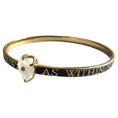 Moonstone Bangle Bracelet Black Enamel Heart Diamond