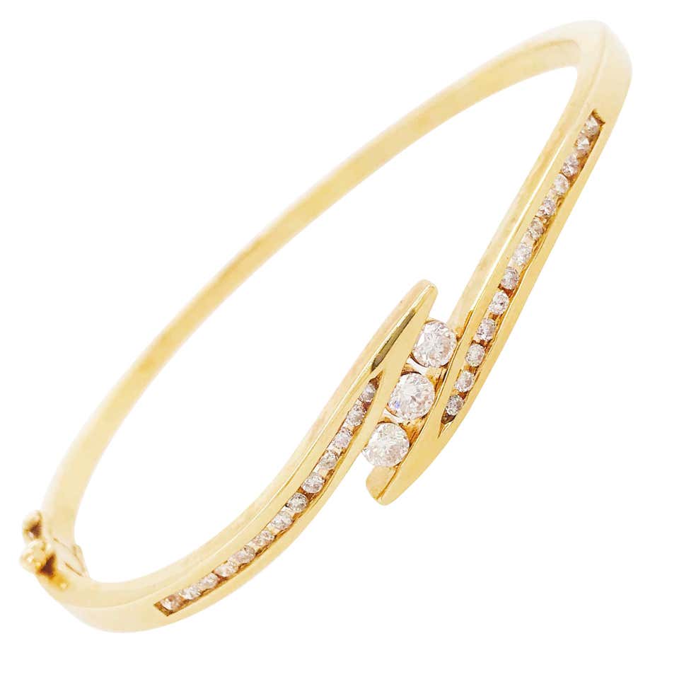 Diamond Bangle Bracelet, Custom 3/4 Carat Diamond and Gold Bypass ...