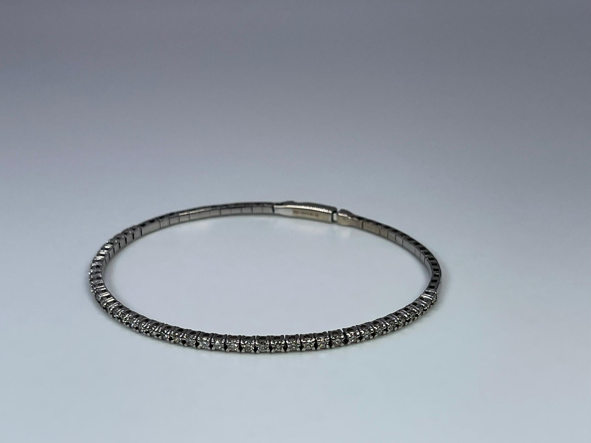 Modernist Diamond Bangle Bracelet Flexible Modern 0.97ct 14KT For Sale
