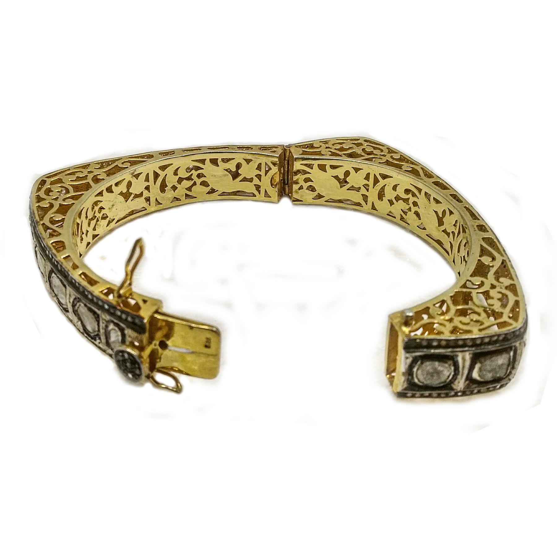 8.50 Carats Fancy Cut Diamond Mughal Style Bangle Bracelet In New Condition In Richmond, BC