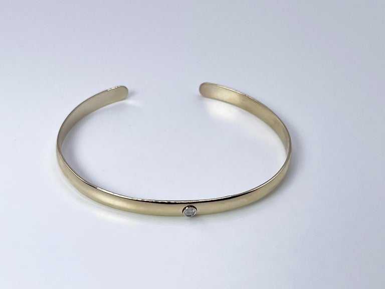 Modernist Diamond Bangle Bracelet Plain Single Diamond Bracelet 14KT Cuff Gold Bracelet For Sale