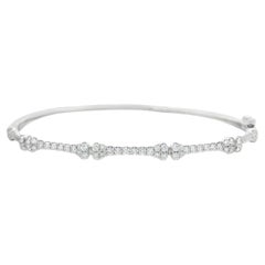 Natural Diamond Bangle Bracelet with 68 Round Diamonds, 1.00ct in 14K White Gold