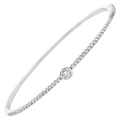 Diamond Bangle Bracelet with Single Station Round Diamond in 14K White Gold