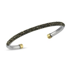 Oxidised Silver and 14k Gold Cuff Bangle with Smoky Diamonds