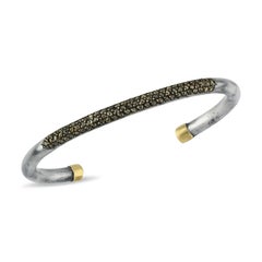 Oxidised Silver and 14k Gold Cuff Bangle with Smoky Diamonds