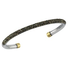  Oxidised Silver and 14k Gold Cuff Bangle with Smoky Diamonds