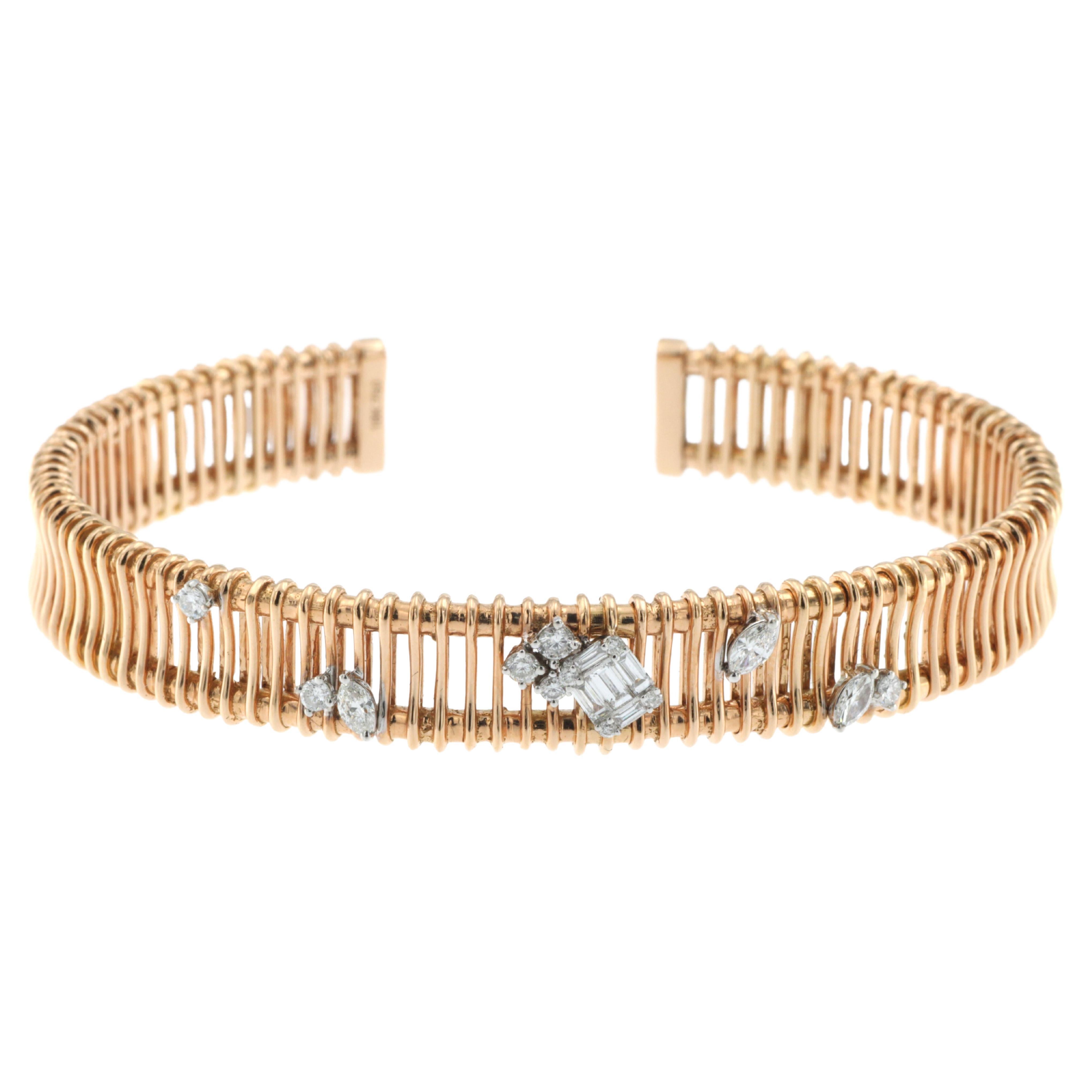 Bracelet jonc en or rose 18 carats avec diamants de 0,47 carat