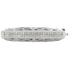 Diamond Bangle in 18k White Gold, over 3 Carats H Color VS Clarity Princess