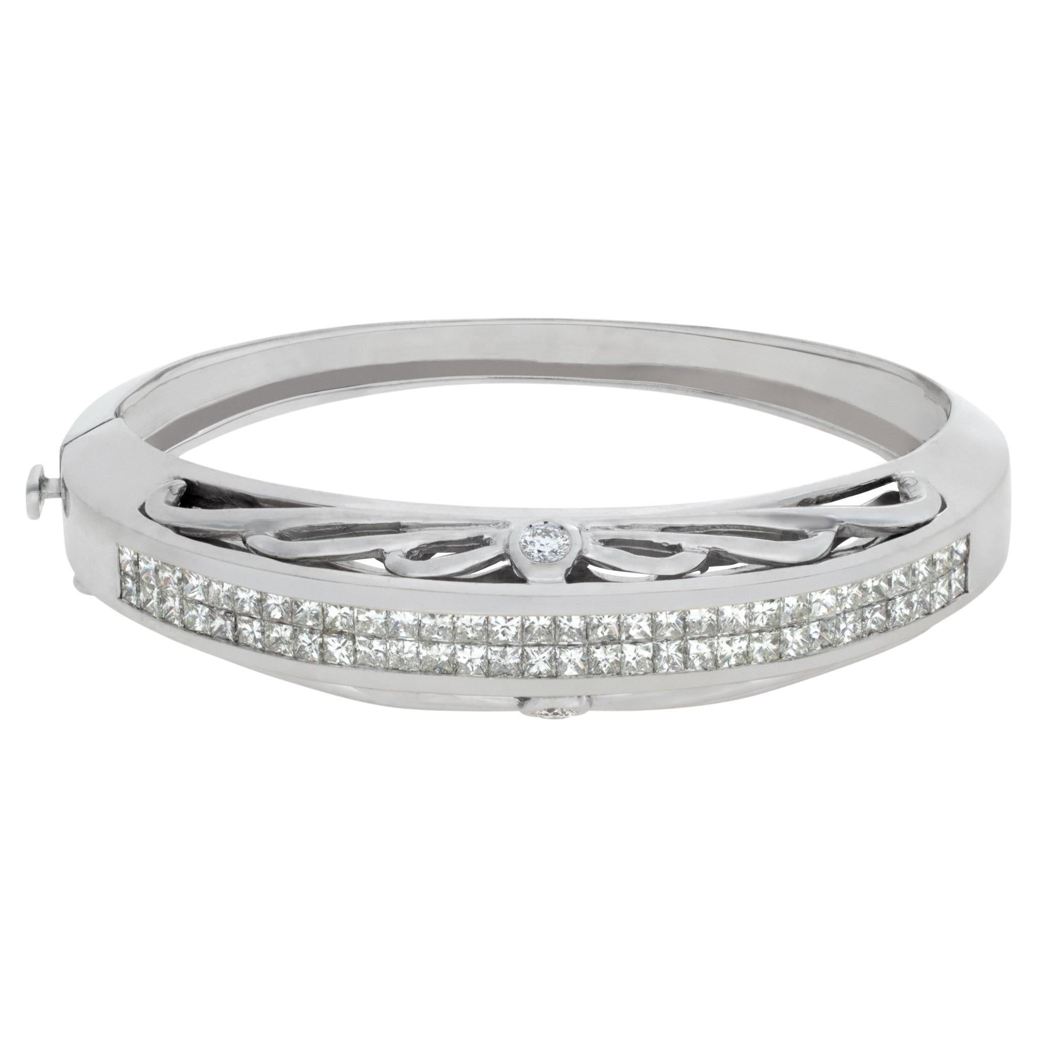 Diamond Bangle in 18k White Gold, over 3 Carats H Color VS Clarity Princess For Sale