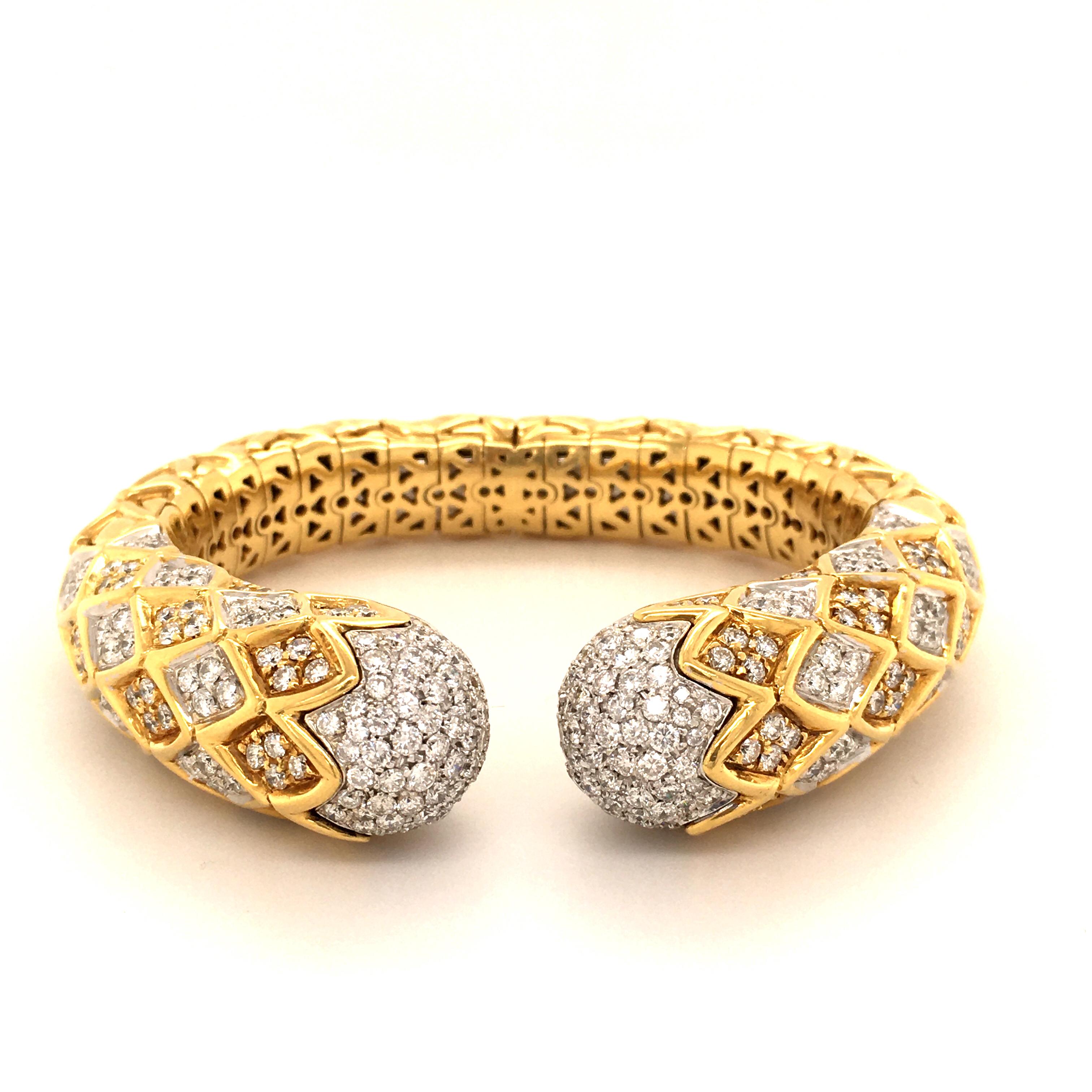 Modern Diamond Bangle in White and Yellow Gold 18 Karat
