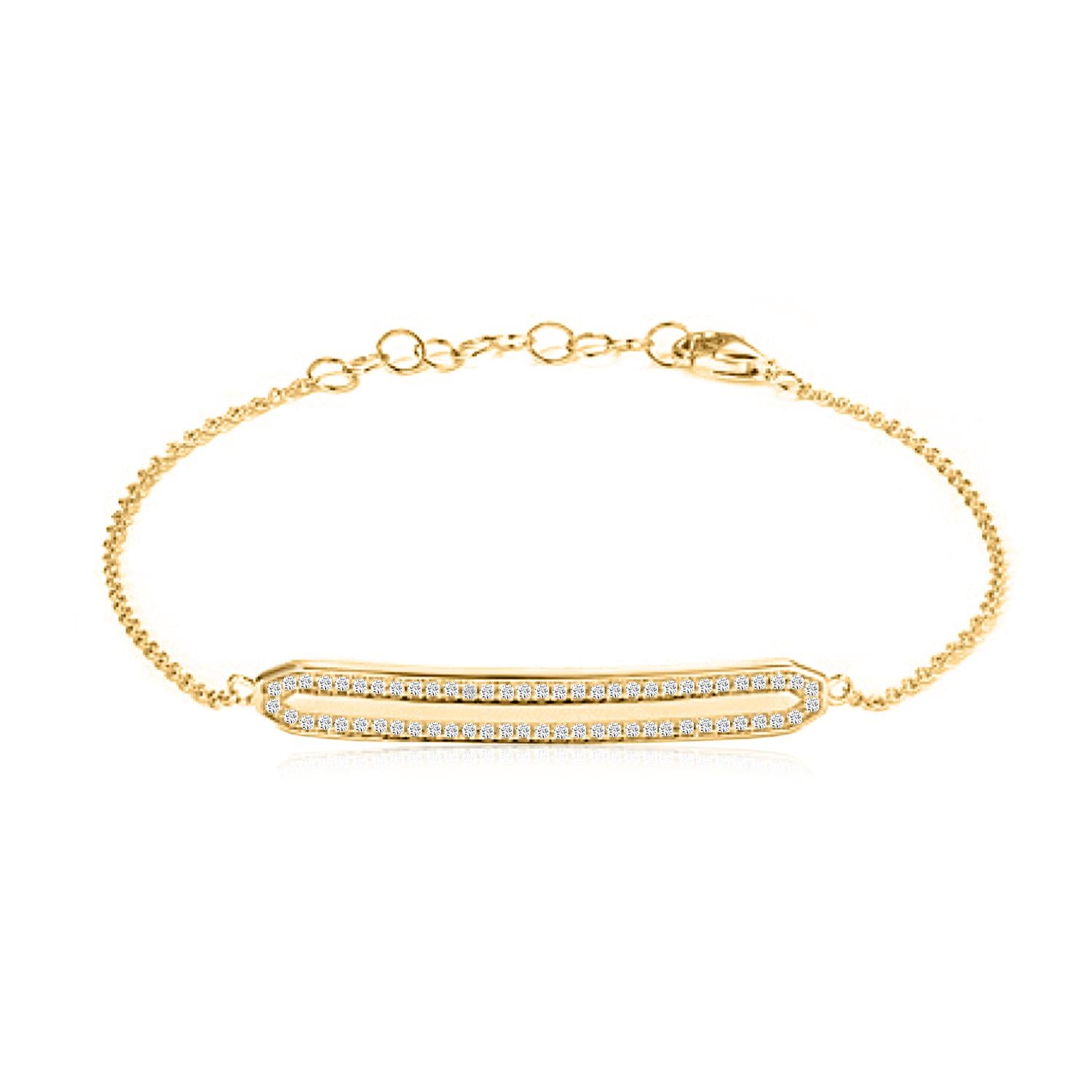 Moderne Bracelet double ligne en or jaune 14 carats avec diamants en vente