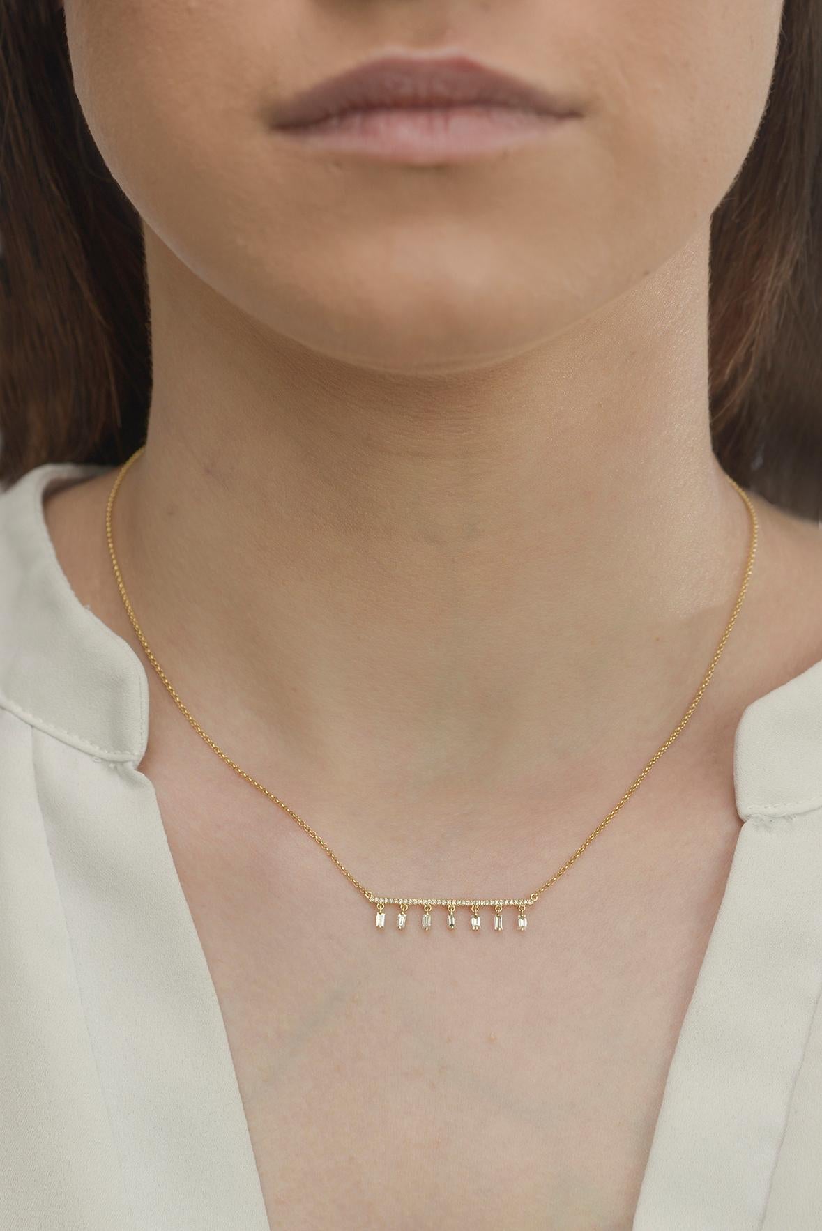 Diamant-Barren und Diamant-Baguette Quasten-Halskette aus 14k Gelbgold