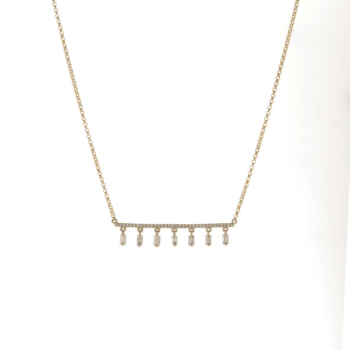 Diamond Bar and Diamond Baguette Tassel Necklace In New Condition In Houston, TX