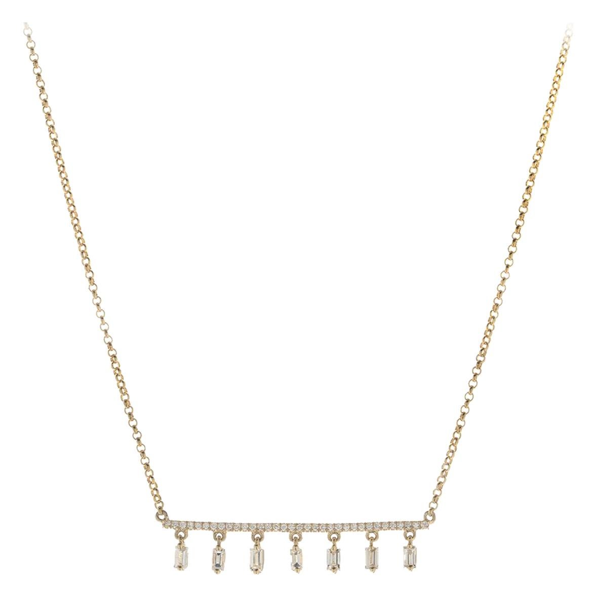 Diamond Bar and Diamond Baguette Tassel Necklace