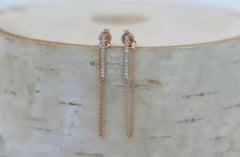 Diamond Bar Chain Drop Earring 14K Solid Gold Handmade Gold Christmas Earring.