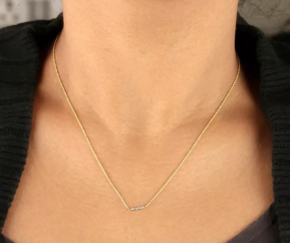Diamond Bar Charm Necklace 14k Solid Gold Designer Jewelry In New Condition For Sale In Chicago, IL