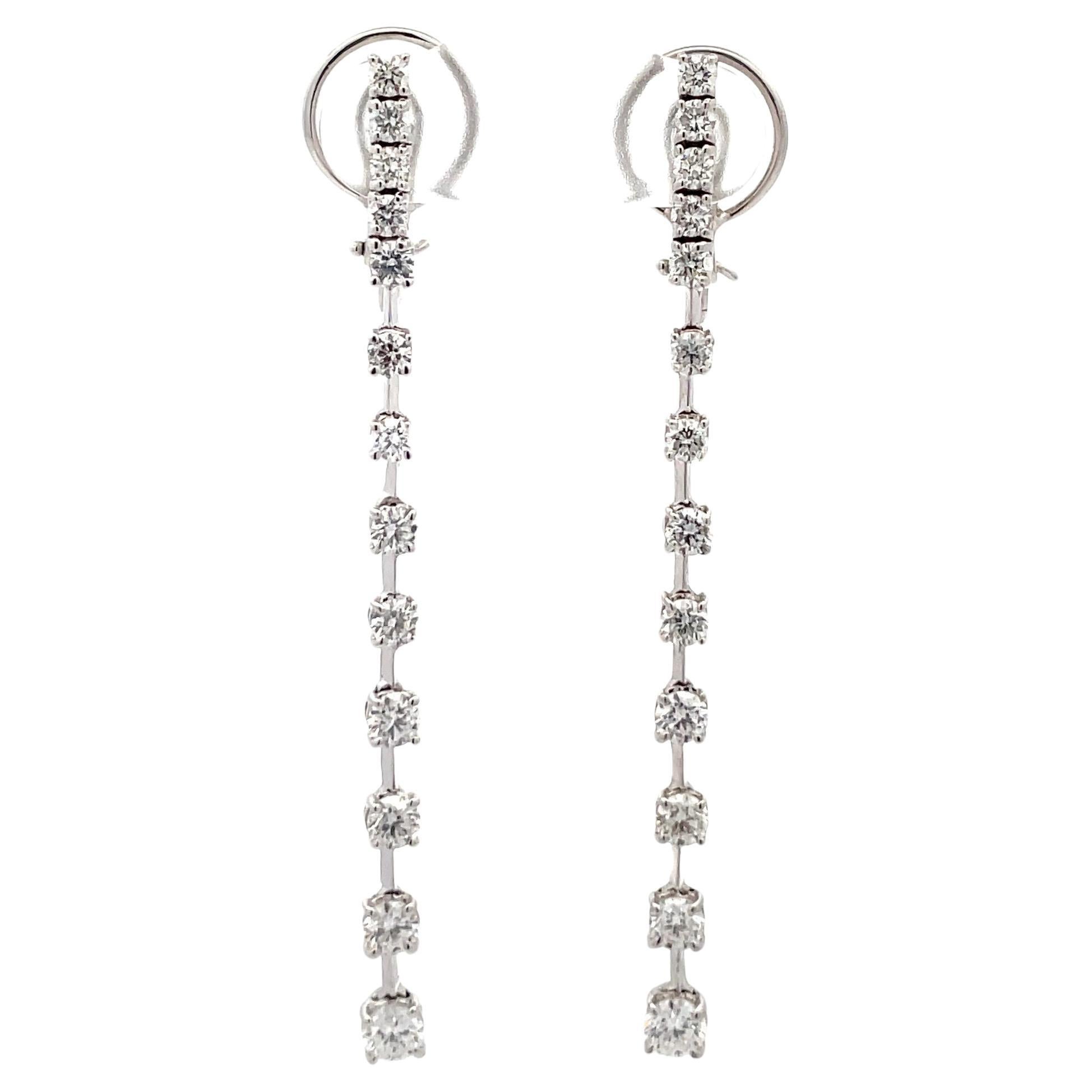 Diamond Bar Dangle Drop Earrings 2.11 Carats 18 Karat White Gold  For Sale