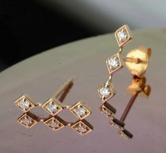 Diamond Bar Earring 14k Solid Gold Minimalist Stud Earring Designer Jewelry Gift