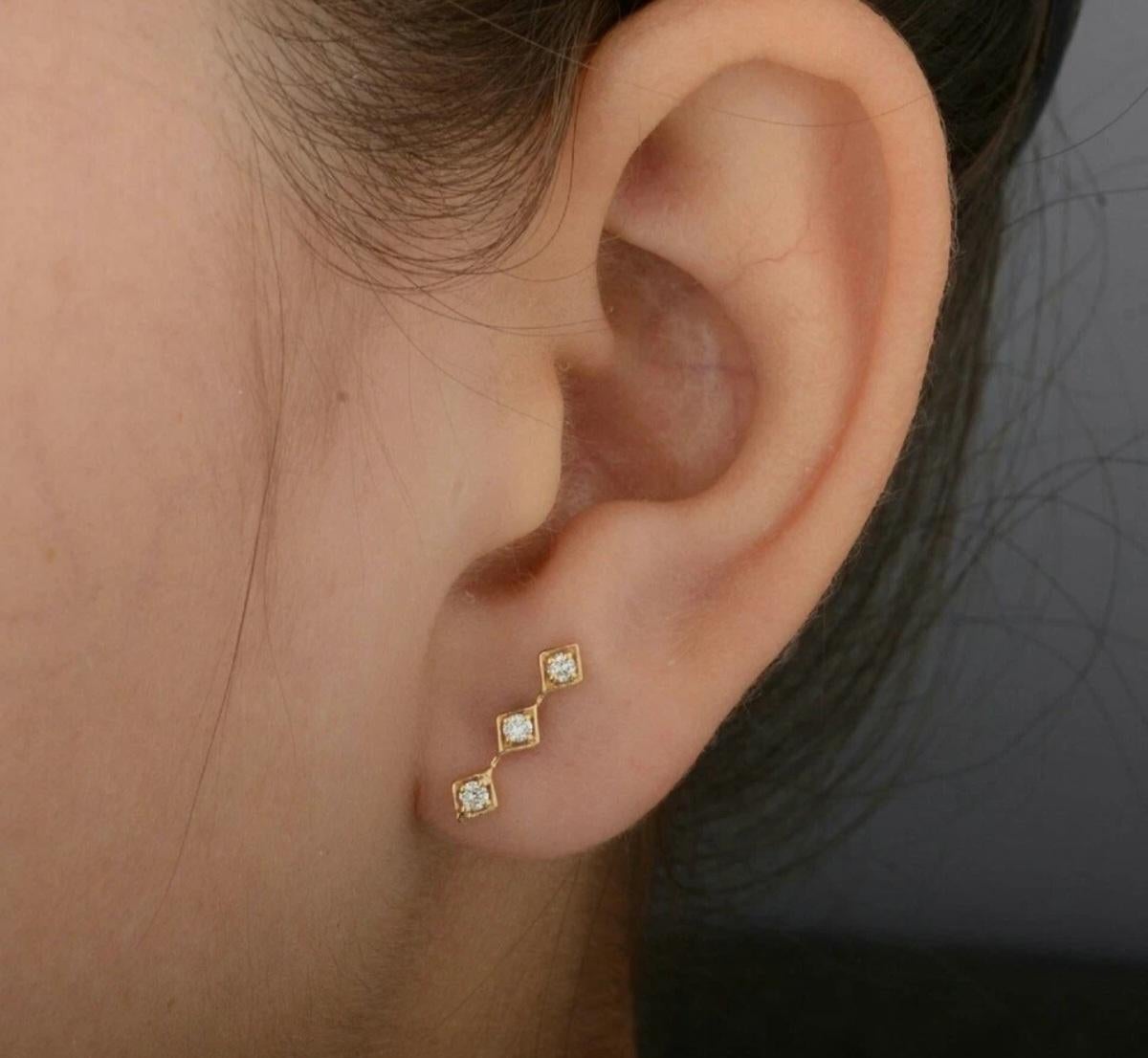 Pendiente Barra Diamante Oro Macizo 14k Pendiente Minimalista Joyería de Diseño Regalo Art Decó en venta