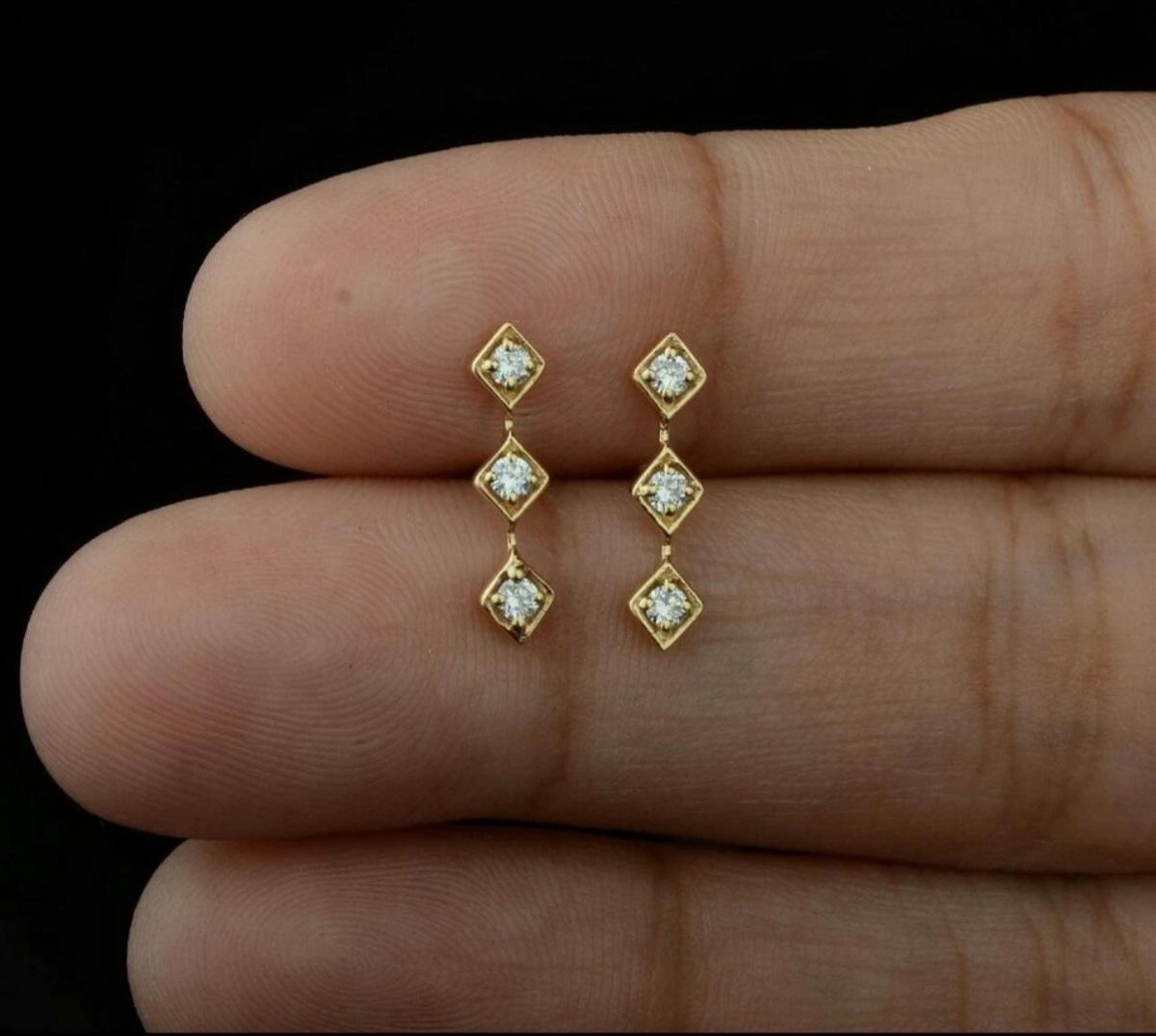 Femenino o masculino Pendiente Barra Diamante Oro Macizo 14k Pendiente Minimalista Joyería de Diseño Regalo en venta