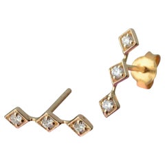 Diamond Bar Earring 14k Solid Gold Minimalist Stud Earring Designer Jewelry Gift