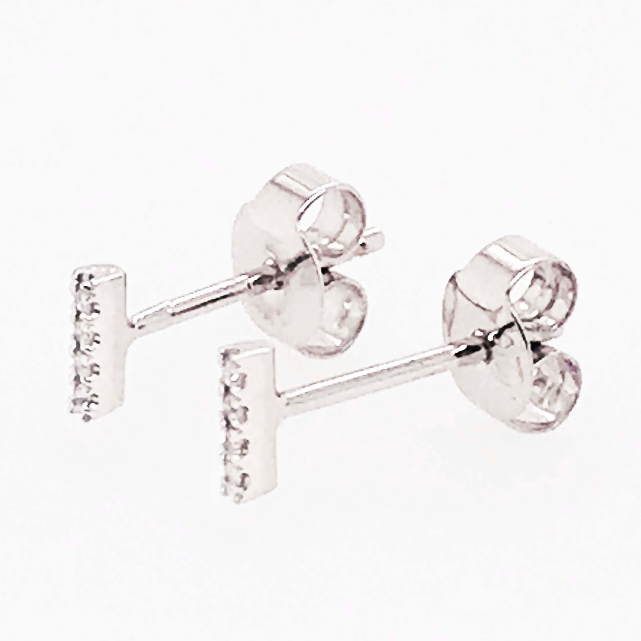 Pave Diamond Bar Earring Studs! Perfect for a custom stacking earring look or dainty solitaire look! These diamond earrings are versatile and look amazing on everyone! These diamond stud earrings have round brilliant diamonds set in a vertical bar