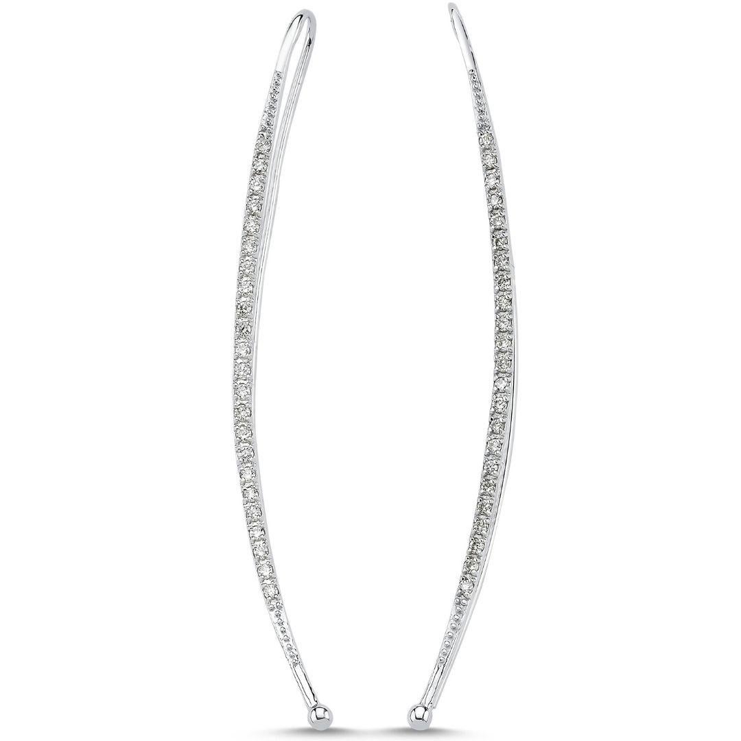 Round Cut 18k White Gold Diamond Bar Earrings For Sale