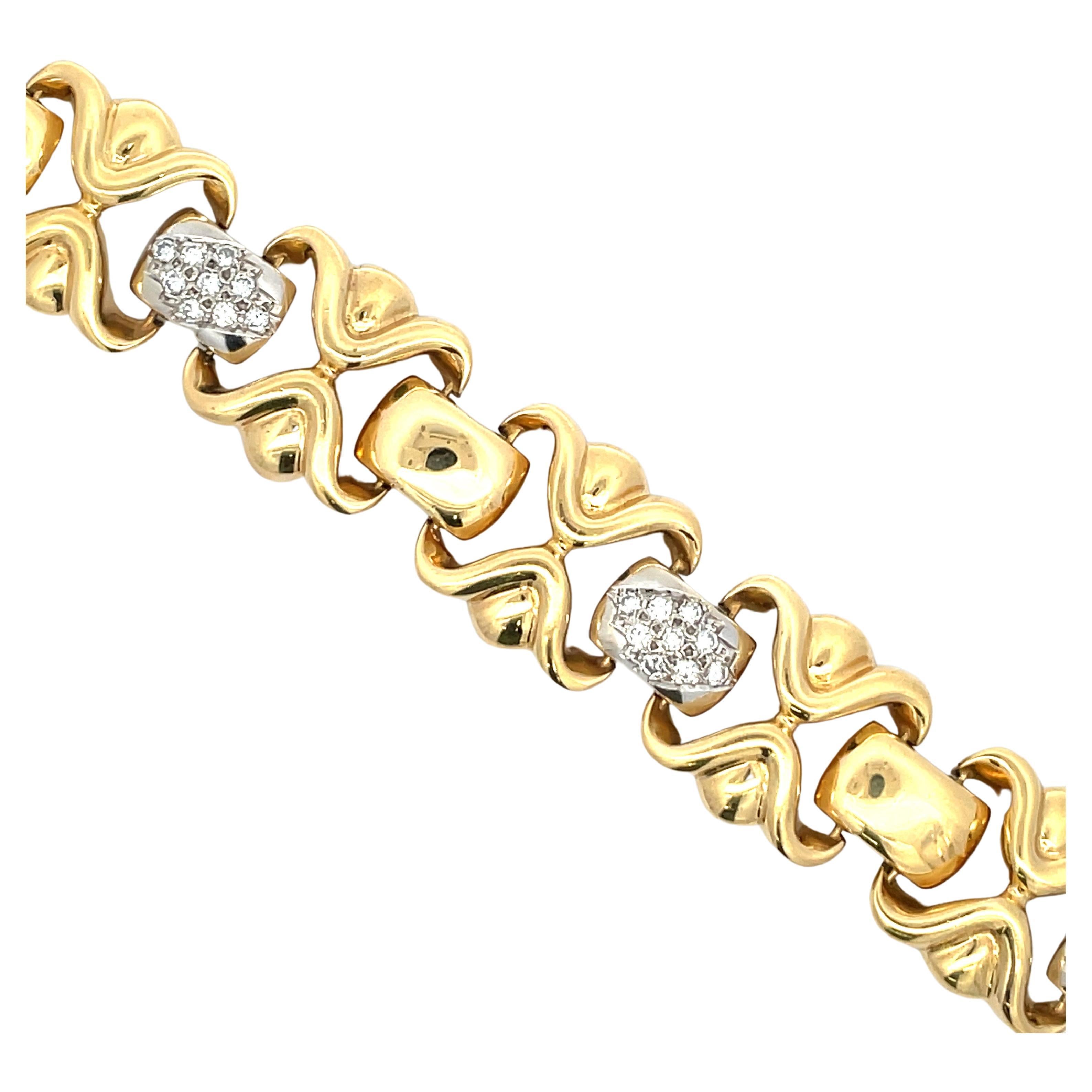 Contemporary Diamond Bar Link Bracelet 1.80 Carats 18K Yellow Gold Made In Italy 63 Grams For Sale