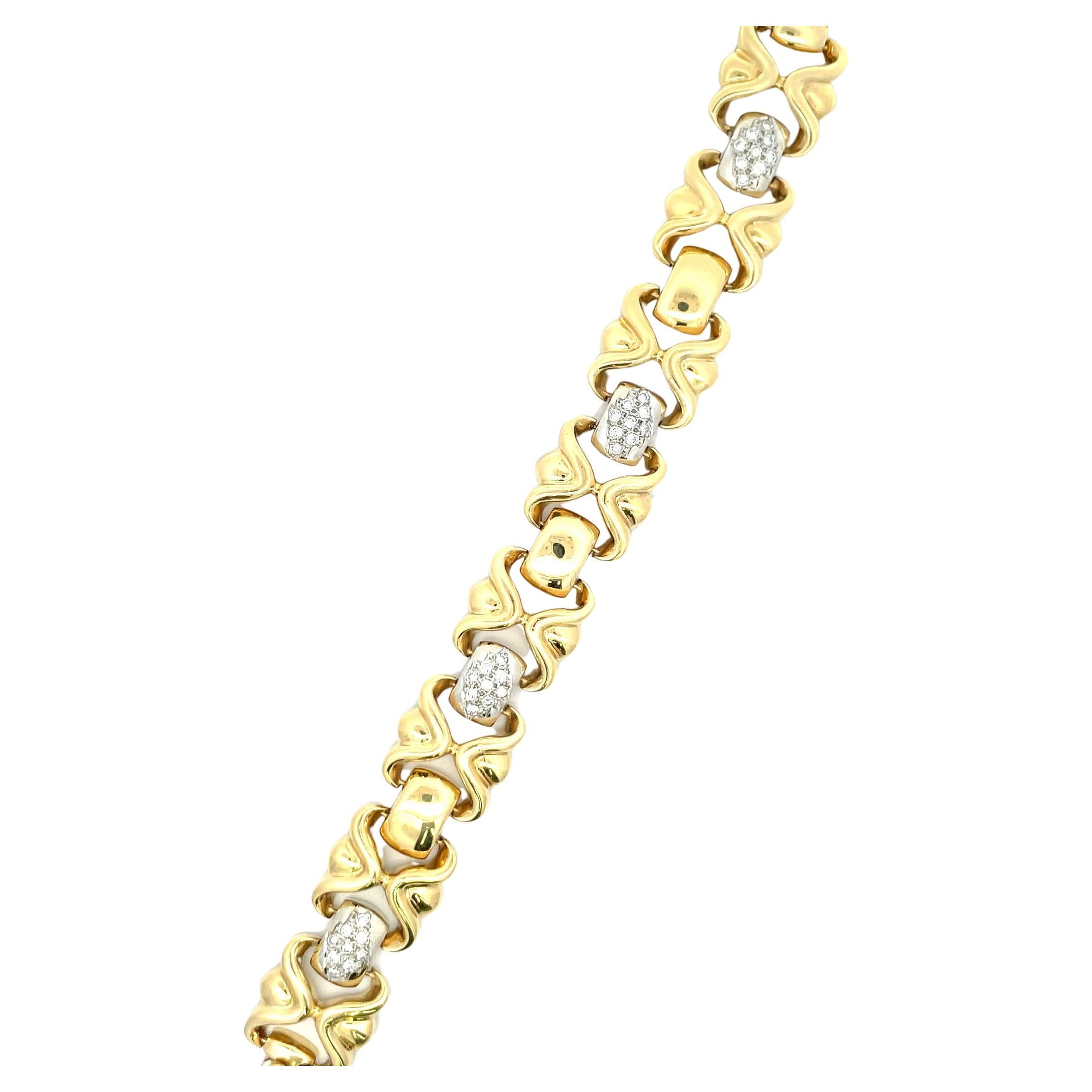 Round Cut Diamond Bar Link Bracelet 1.80 Carats 18K Yellow Gold Made In Italy 63 Grams For Sale