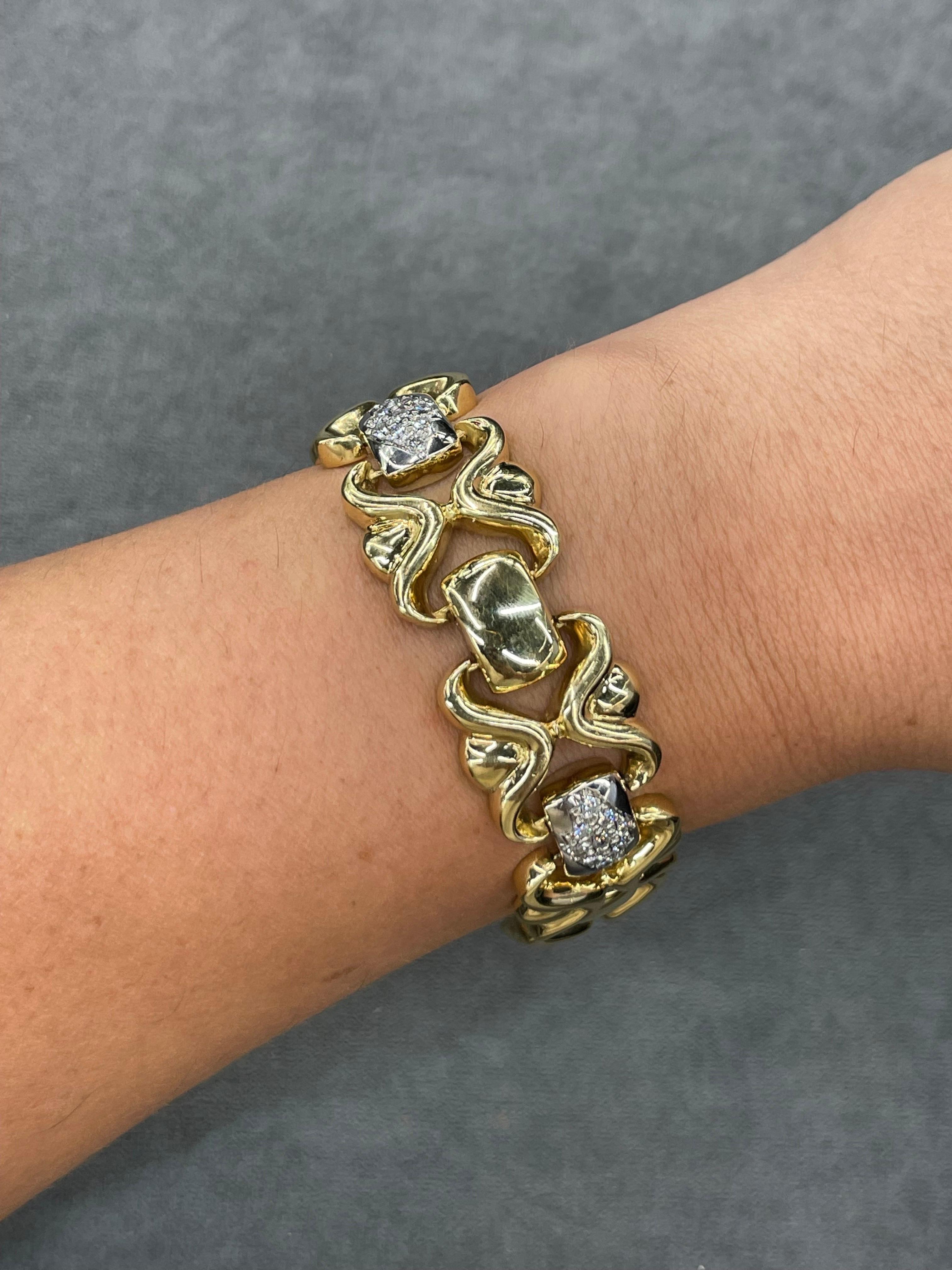 Diamond Bar Link Bracelet 1.80 Carats 18K Yellow Gold Made In Italy 63 Grams For Sale 2