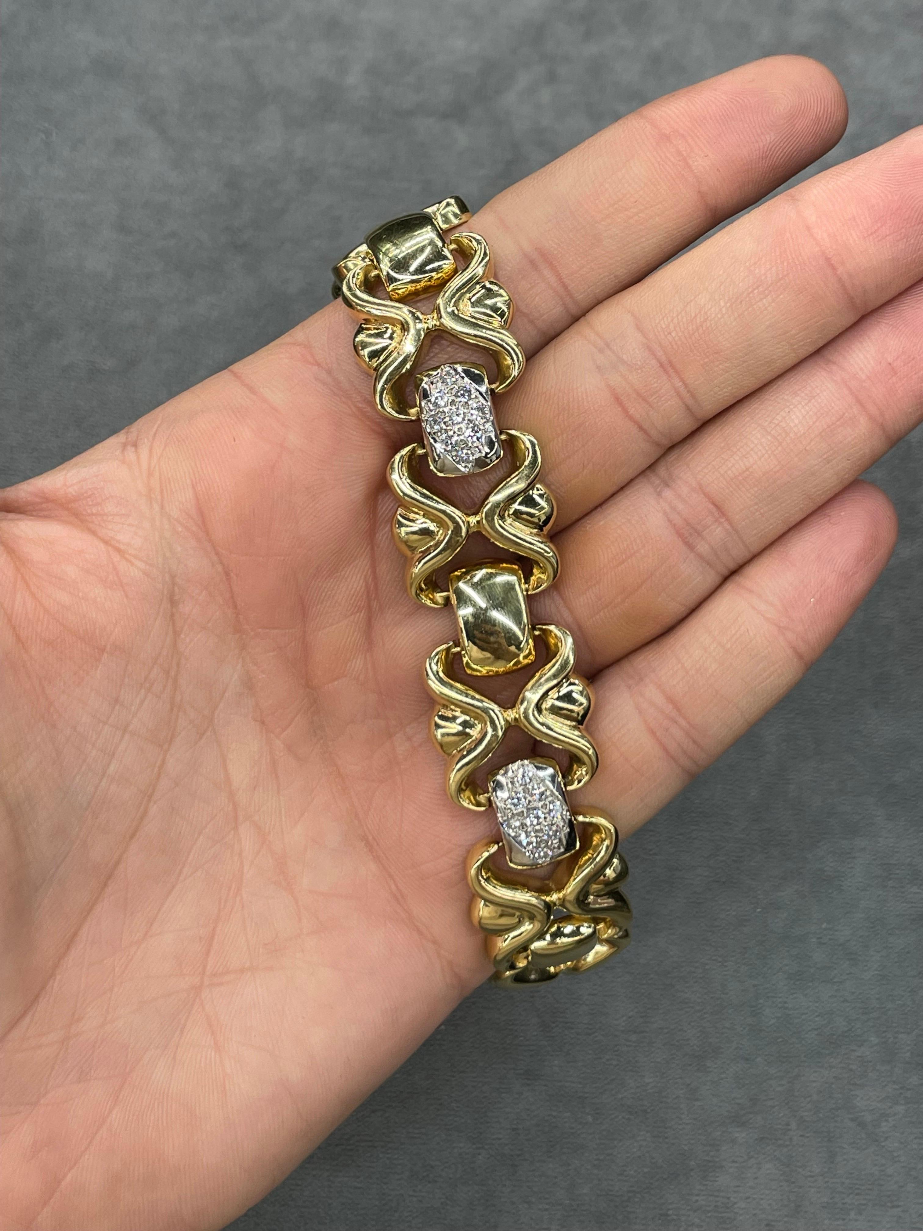 Diamond Bar Link Bracelet 1.80 Carats 18K Yellow Gold Made In Italy 63 Grams For Sale 3