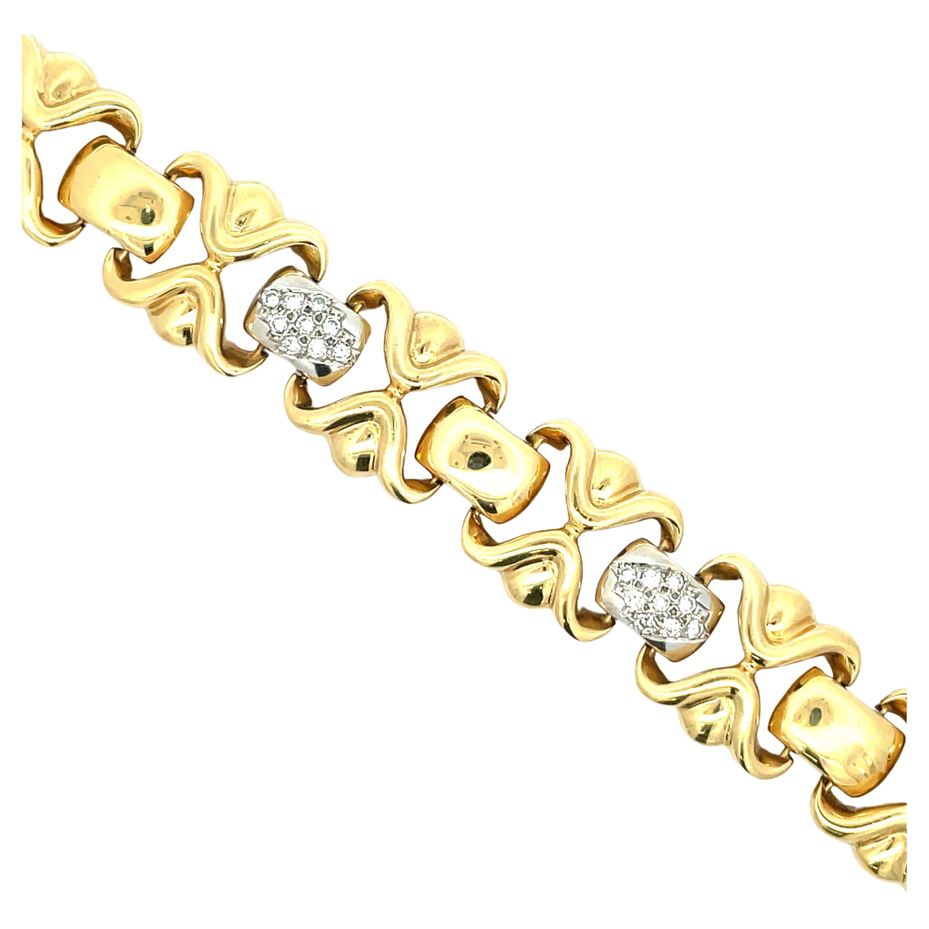 Diamond Bar Link Bracelet 1.80 Carats 18K Yellow Gold Made In Italy 63 Grams For Sale