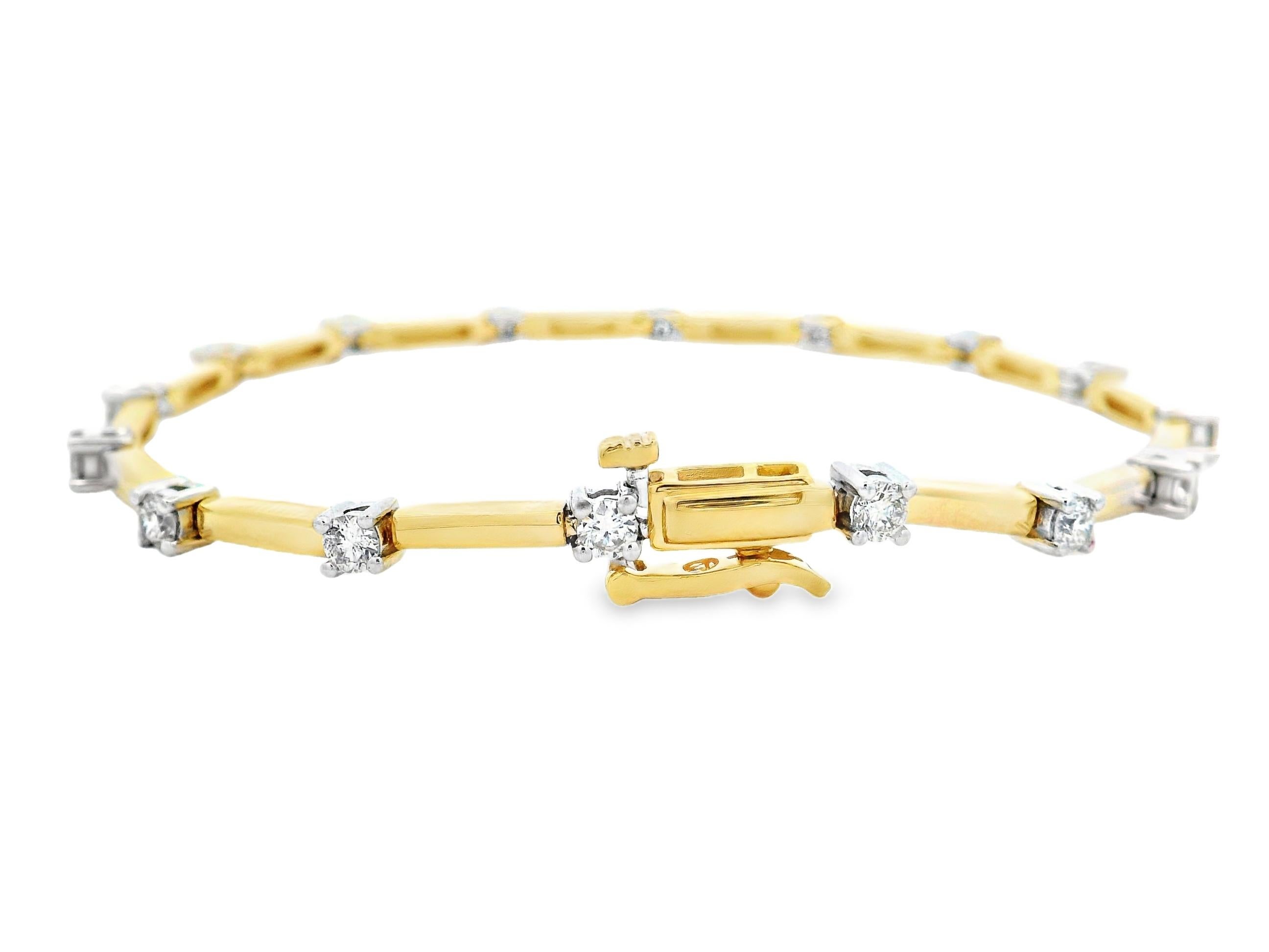 Contemporain Diamond Bar Link Bracelet in 14K Two-Tone Gold 1.25 Carats en vente