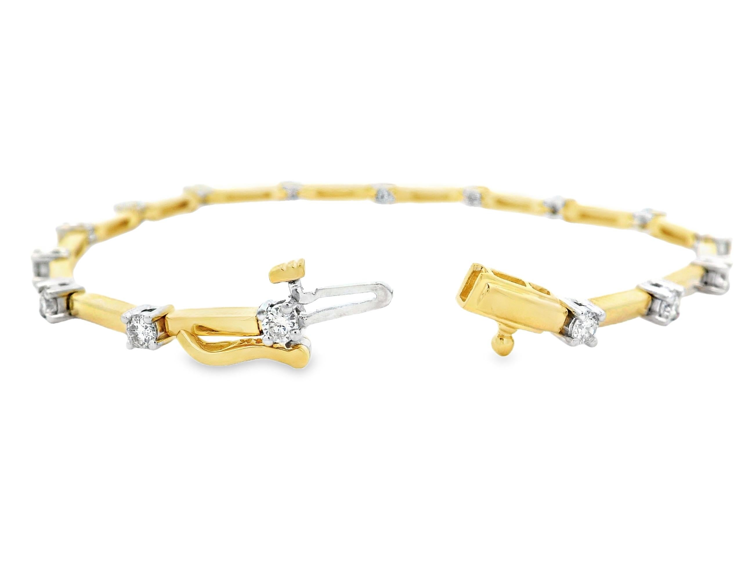 Diamond Bar Link Bracelet in 14K Two-Tone Gold 1.25 Carats Neuf - En vente à New York, NY