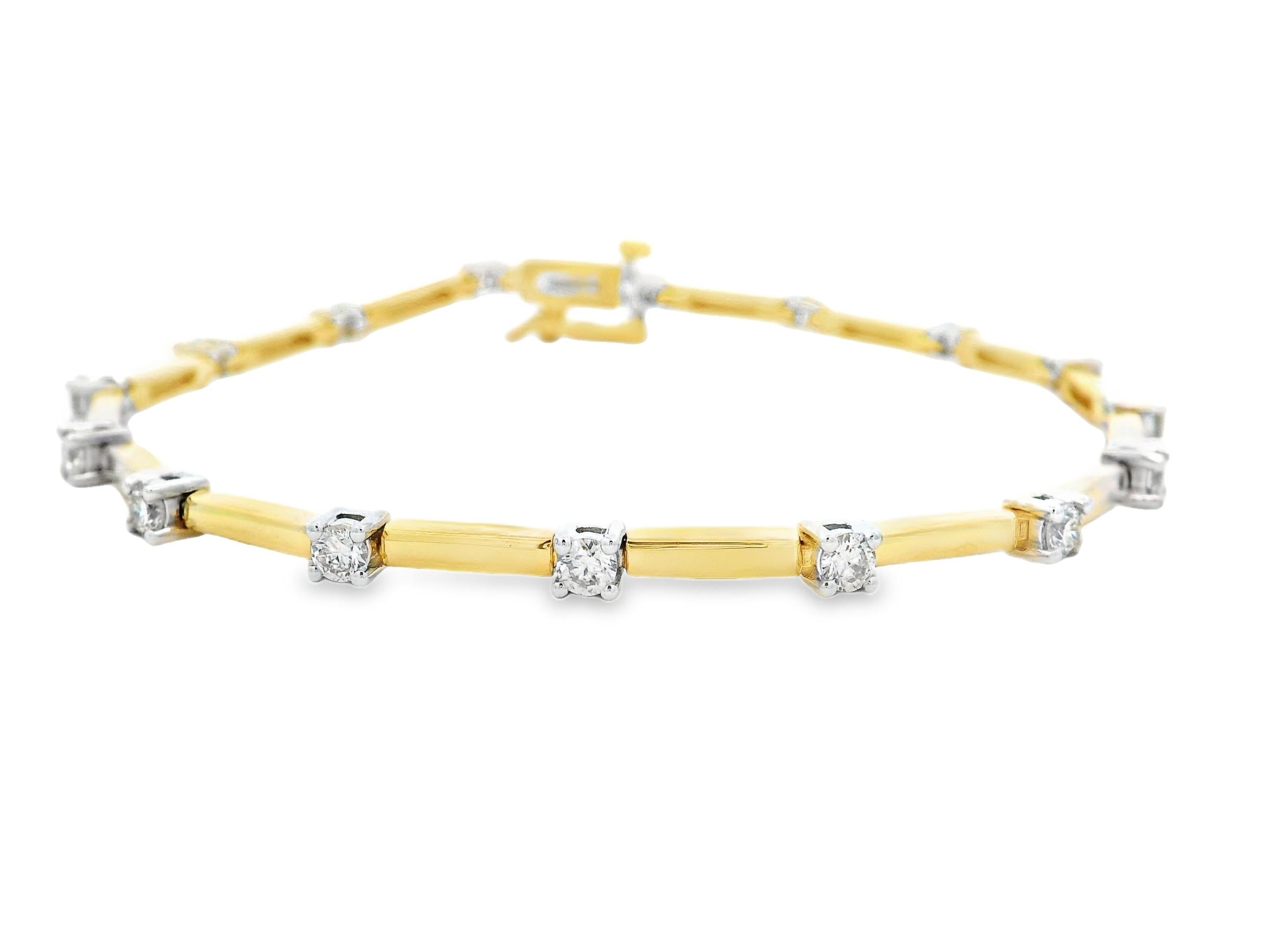 Diamond Bar Link Bracelet in 14K Two-Tone Gold 1.25 Carats en vente